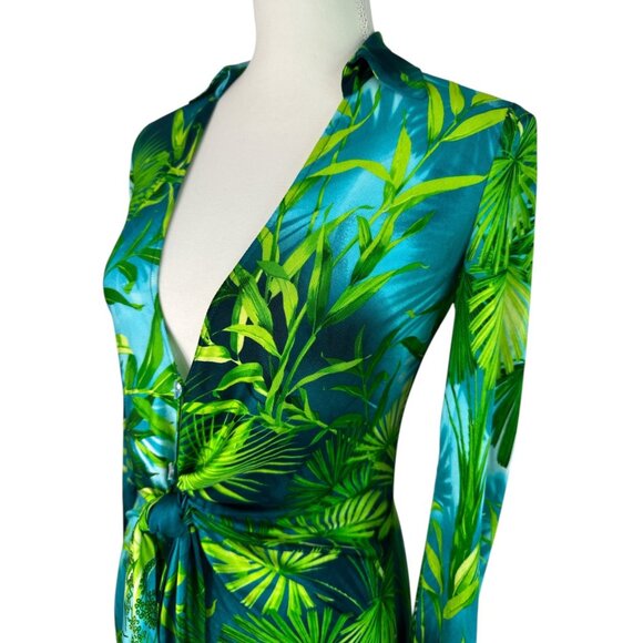 Versace FWRD Renew Knee-Length Dress in Green Palm 38 Womens Jersey Long Sleeve - Picture 8 of 14